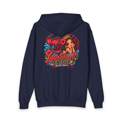 Youth Zipped Hoodie — “Little Siren Energy” Cute Mermaid Graphic