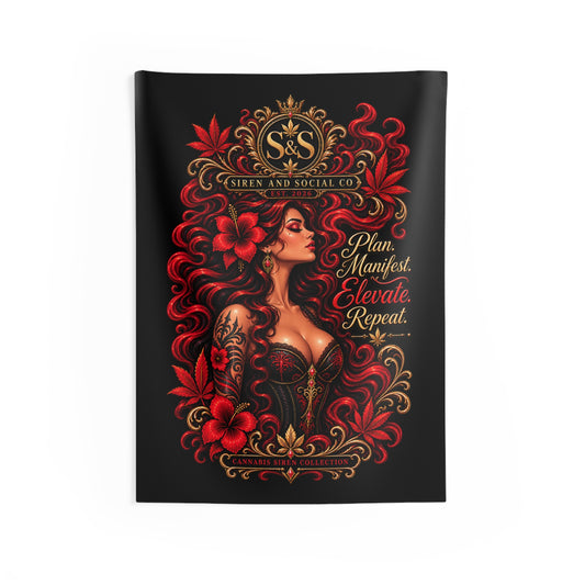 Siren Cannabis Manifestation Tapestry — "Plan. Manifest. Elevate. Repeat." Indoor Wall Art