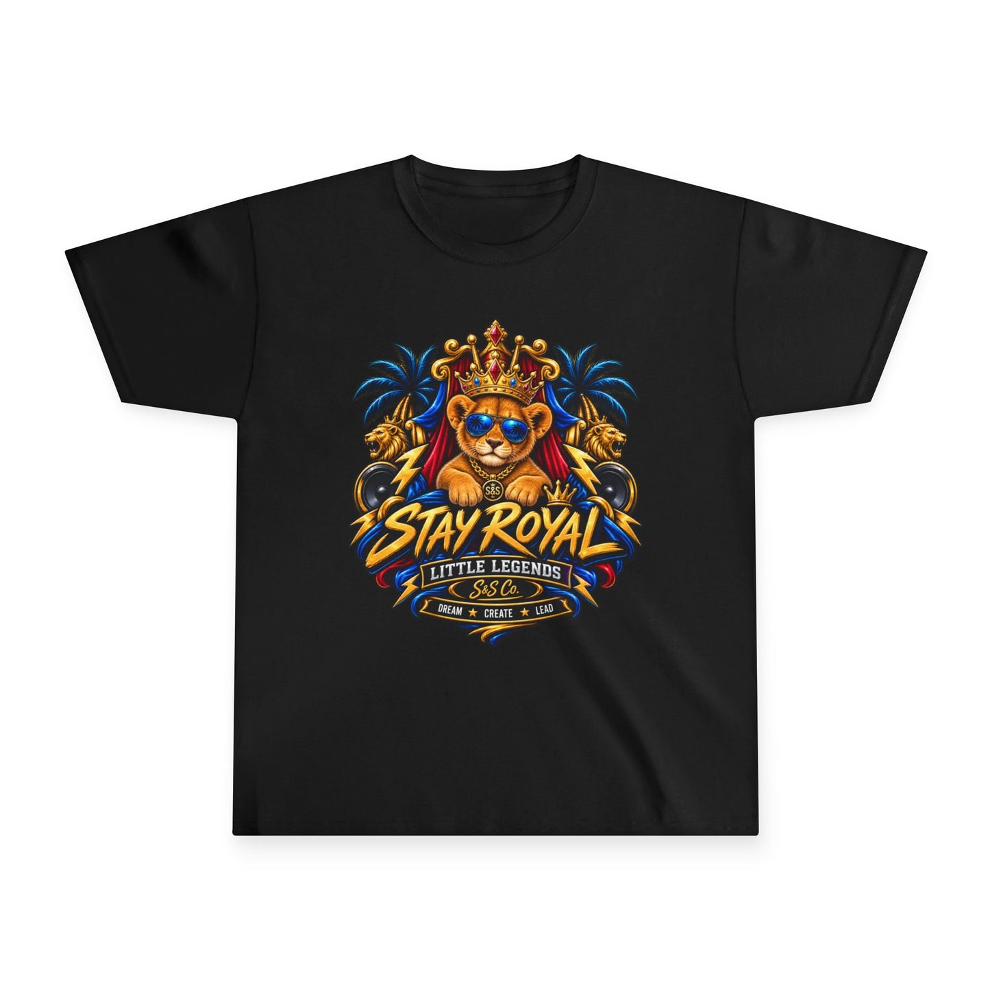 Stay Royal Lion Youth T-Shirt — Little Legend Kids Tee (Cute Crowned Lion)