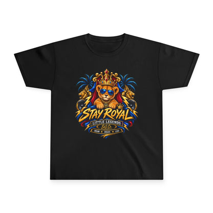 Stay Royal Lion Youth T-Shirt — Little Legend Kids Tee (Cute Crowned Lion)