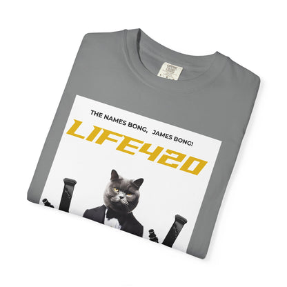 T-Shirt — 'LIFE420' Cat in Tuxedo Graphic Tee (James Bond Parody)