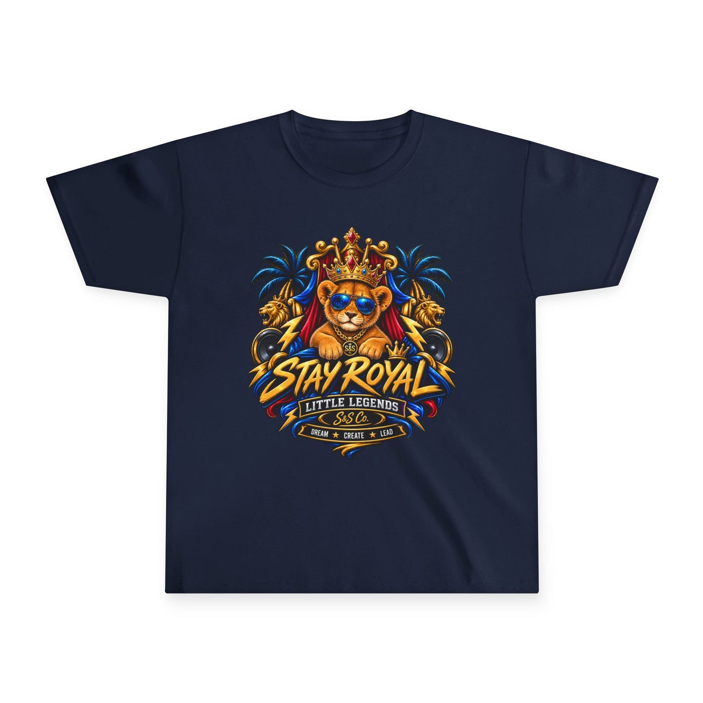 Stay Royal Lion Youth T-Shirt — Little Legend Kids Tee (Cute Crowned Lion)