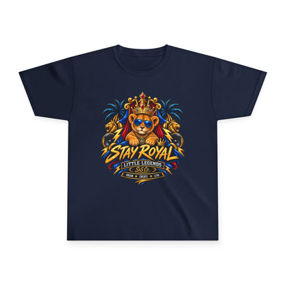 Stay Royal Lion Youth T-Shirt — Little Legend Kids Tee (Cute Crowned Lion)