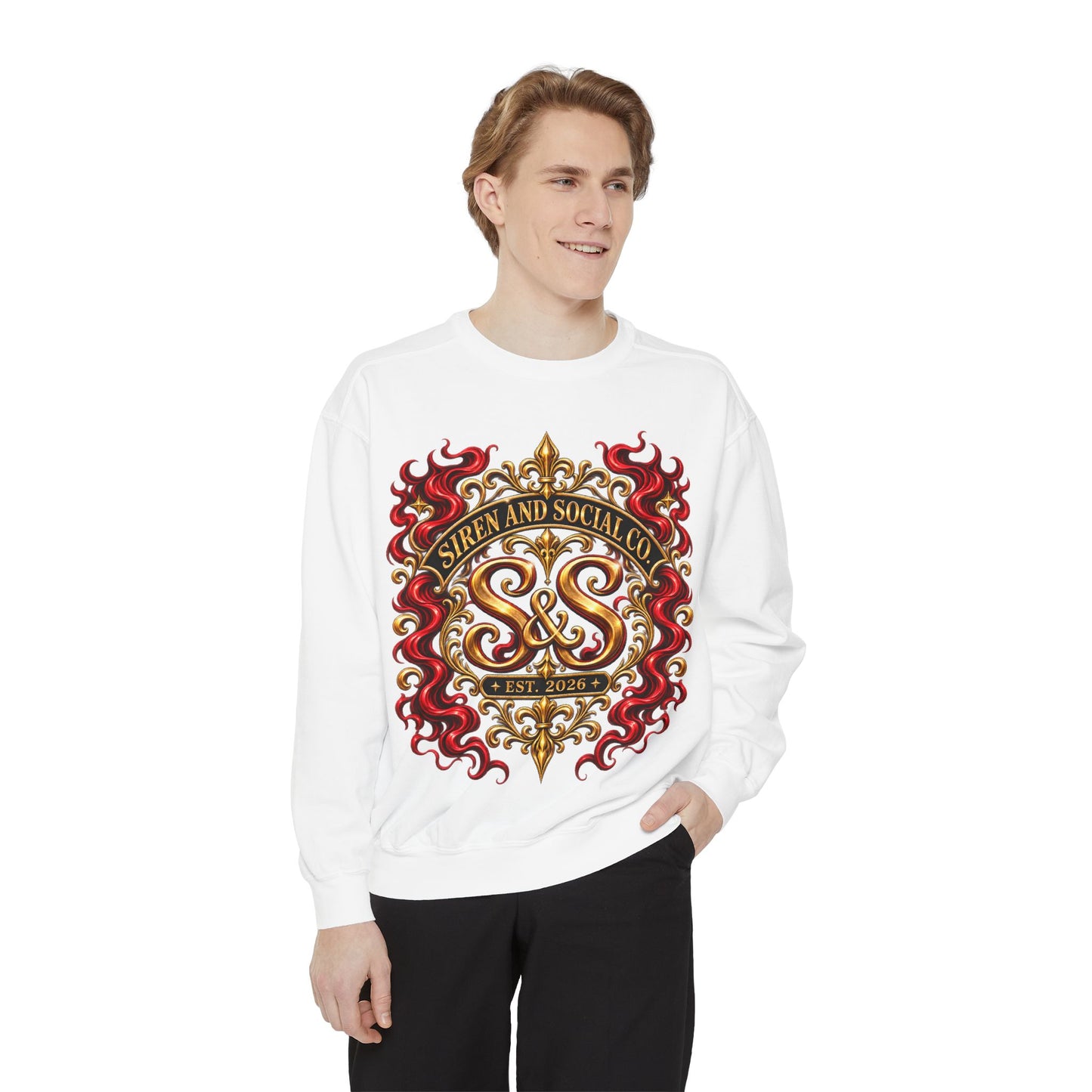 Siren & Social Co. Crewneck Sweatshirt — Vintage Gold & Red Crest