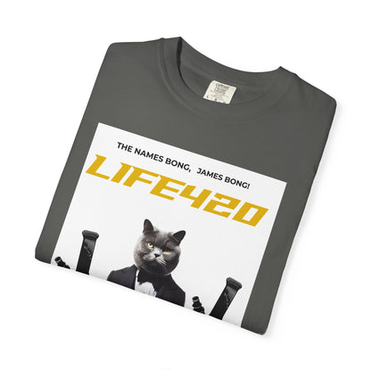 T-Shirt — 'LIFE420' Cat in Tuxedo Graphic Tee (James Bond Parody)