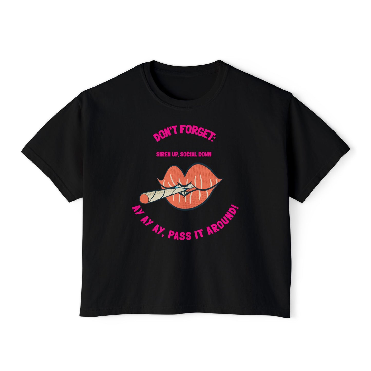Boxy Tee — "Don't Forget: Social Call" Lip and Joint Graphic Cropped Shirt
