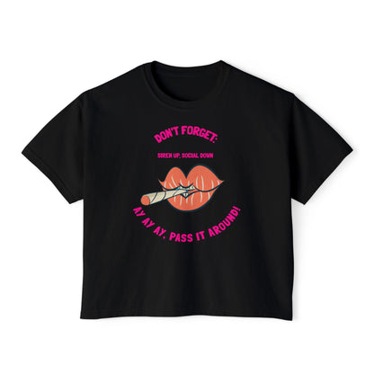 Boxy Tee — "Don't Forget: Social Call" Lip and Joint Graphic Cropped Shirt
