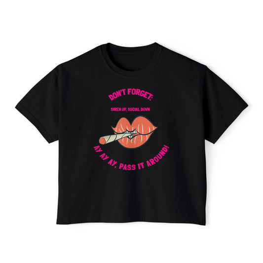 Boxy Tee — "Don't Forget: Social Call" Lip and Joint Graphic Cropped Shirt