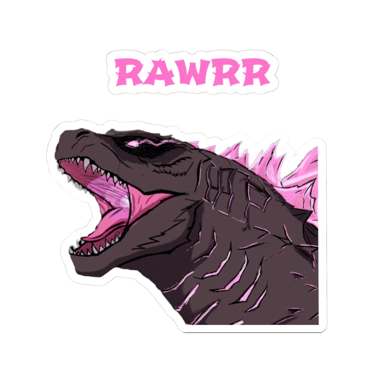 Godzilla-Inspired Pink Roar Kiss-Cut Sticker — 'KAWKR' Laptop Decal