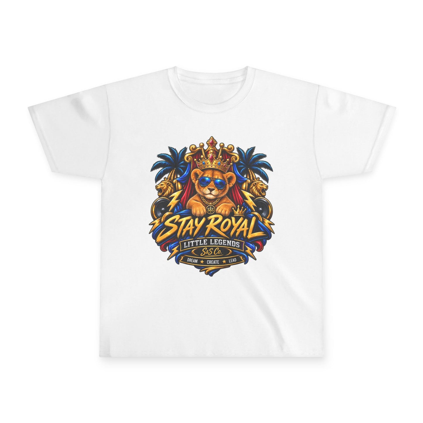 Stay Royal Lion Youth T-Shirt — Little Legend Kids Tee (Cute Crowned Lion)
