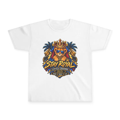 Stay Royal Lion Youth T-Shirt — Little Legend Kids Tee (Cute Crowned Lion)