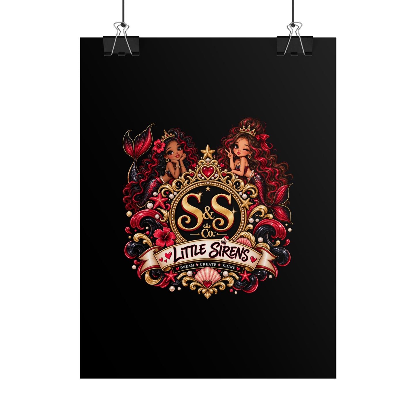 Little Sirens Rolled Poster — Vintage Mermaid Crest Wall Art