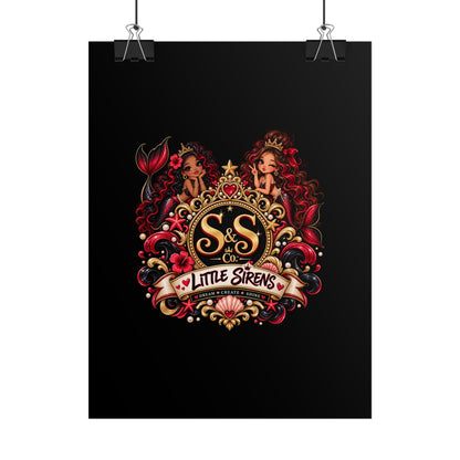 Little Sirens Rolled Poster — Vintage Mermaid Crest Wall Art
