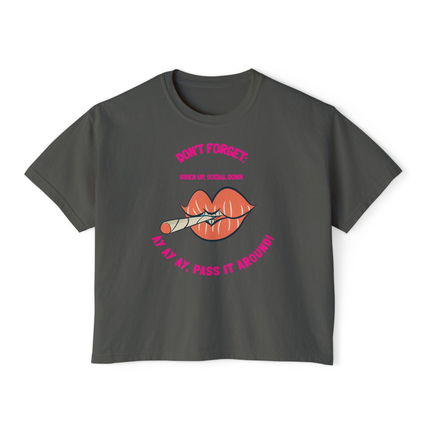 Boxy Tee — "Don't Forget: Social Call" Lip and Joint Graphic Cropped Shirt