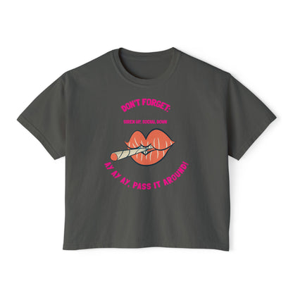 Boxy Tee — "Don't Forget: Social Call" Lip and Joint Graphic Cropped Shirt