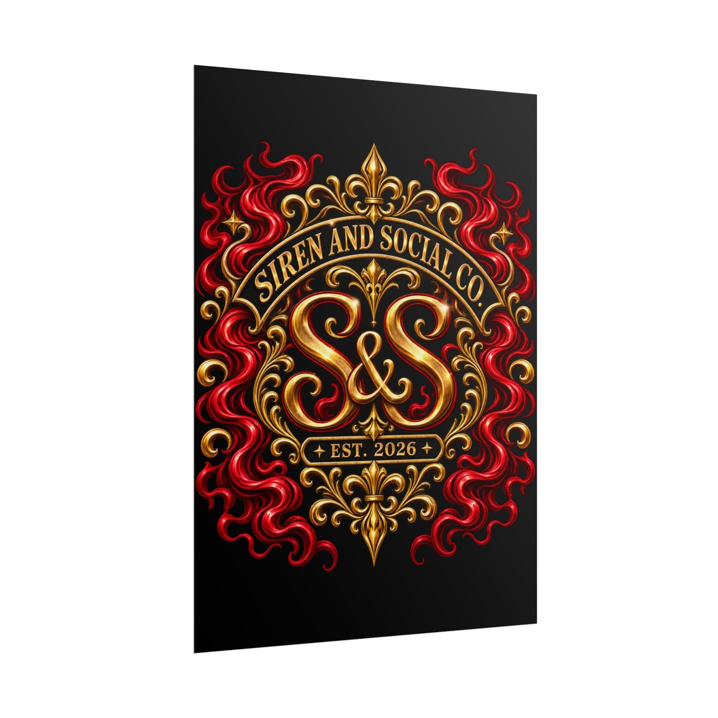 Siren and Social Co. Ornate Gold & Red Emblem Poster