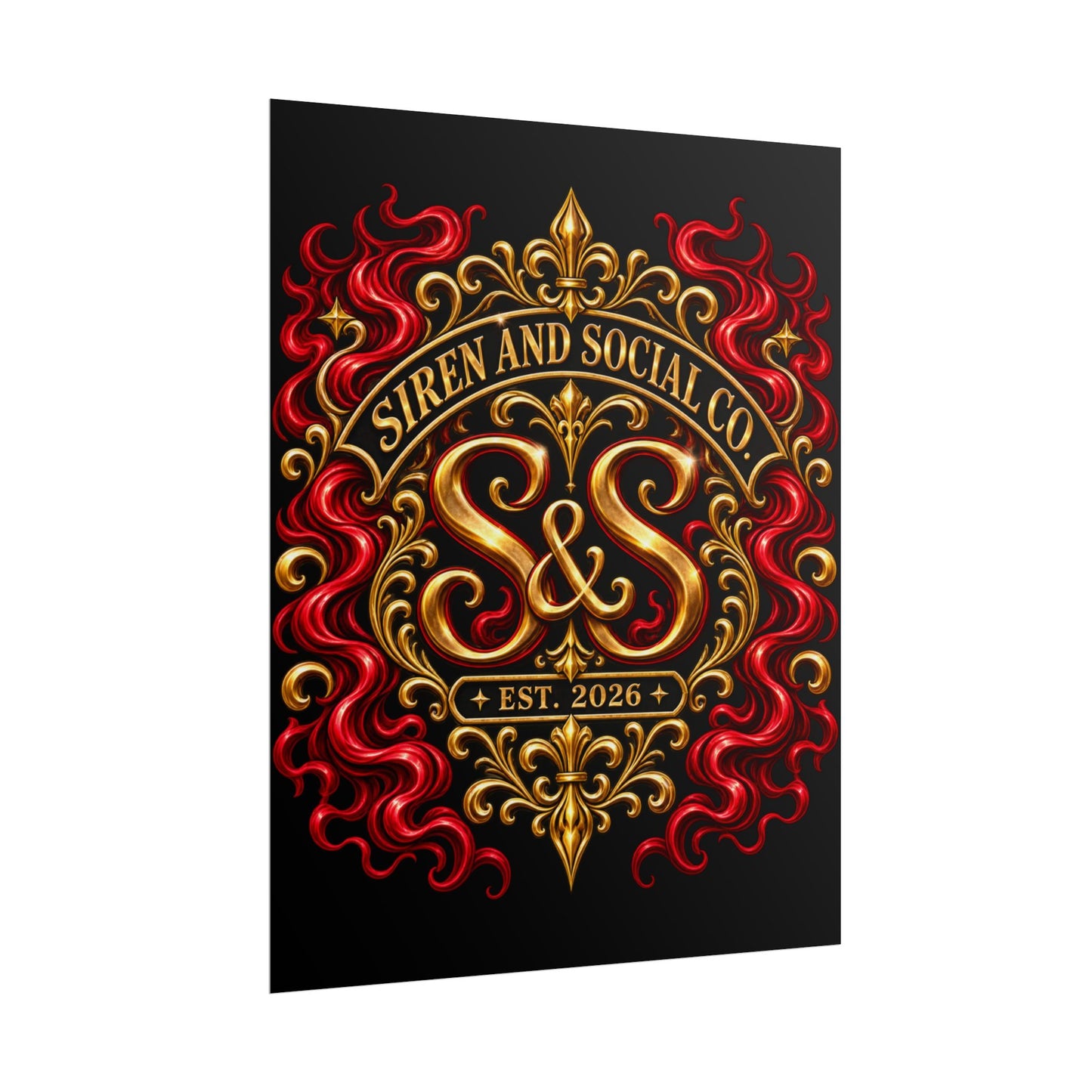 Siren and Social Co. Ornate Gold & Red Emblem Poster