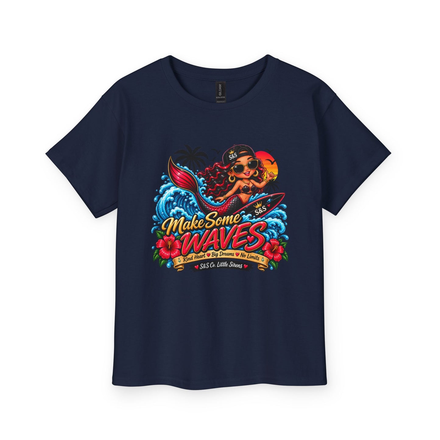 Make Some Waves Youth T‑Shirt — Surf Mermaid Graphic Tee for Kids