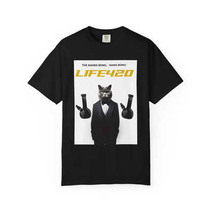 T-Shirt — 'LIFE420' Cat in Tuxedo Graphic Tee (James Bond Parody)