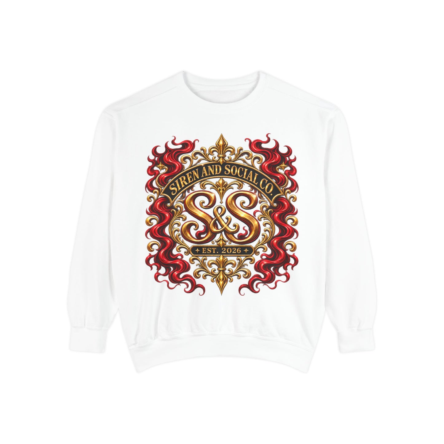 Siren & Social Co. Crewneck Sweatshirt — Vintage Gold & Red Crest