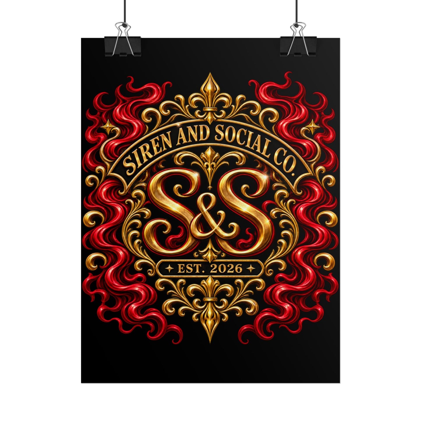 Siren and Social Co. Ornate Gold & Red Emblem Poster