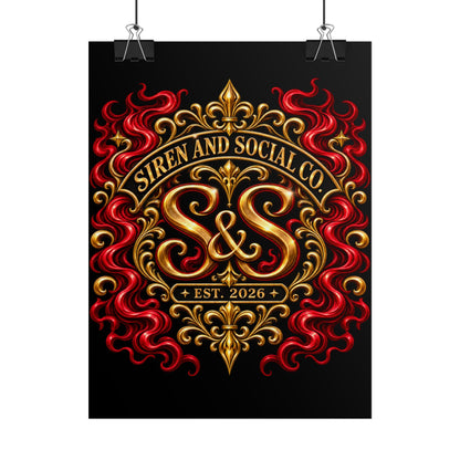 Siren and Social Co. Ornate Gold & Red Emblem Poster