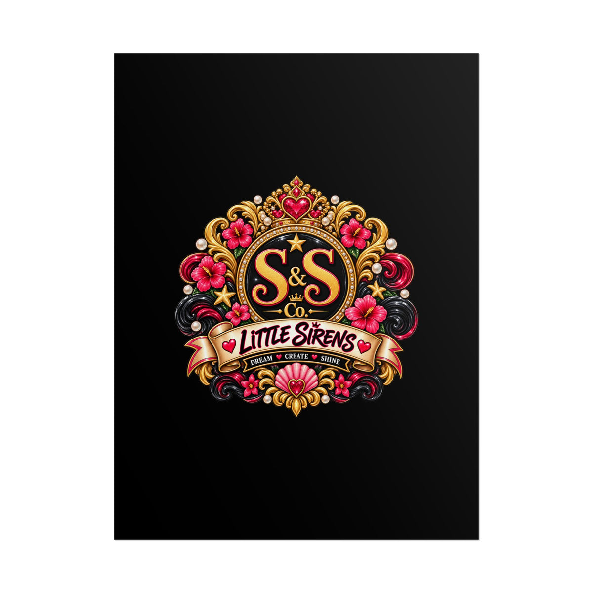 Little Sirens Rolled Poster — Vintage Mermaid Crest Wall Art