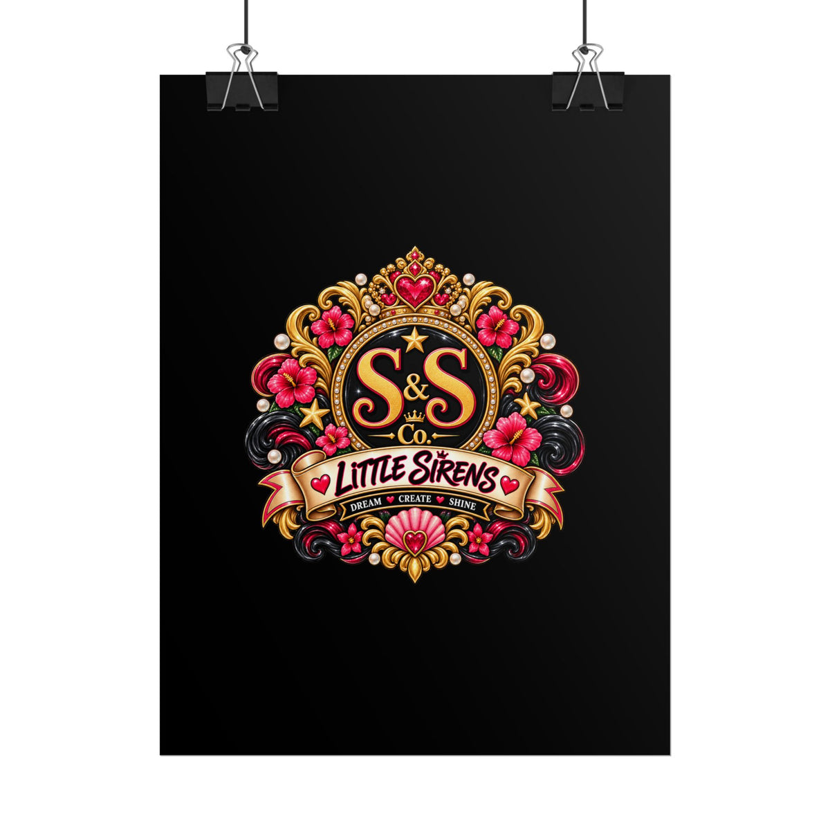 Little Sirens Rolled Poster — Vintage Mermaid Crest Wall Art