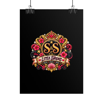 Little Sirens Rolled Poster — Vintage Mermaid Crest Wall Art