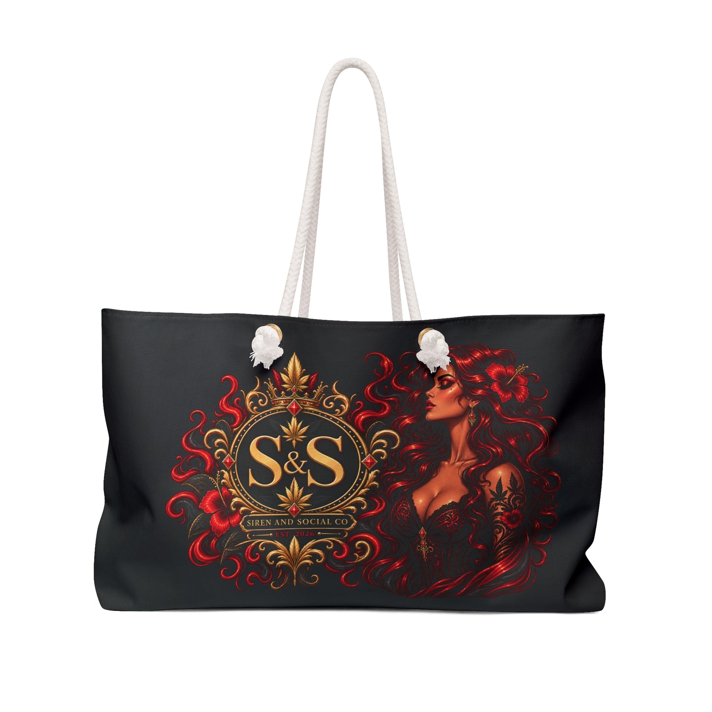 Ember Siren Weekender Bag – Red Floral Goddess Monogram Travel Tote