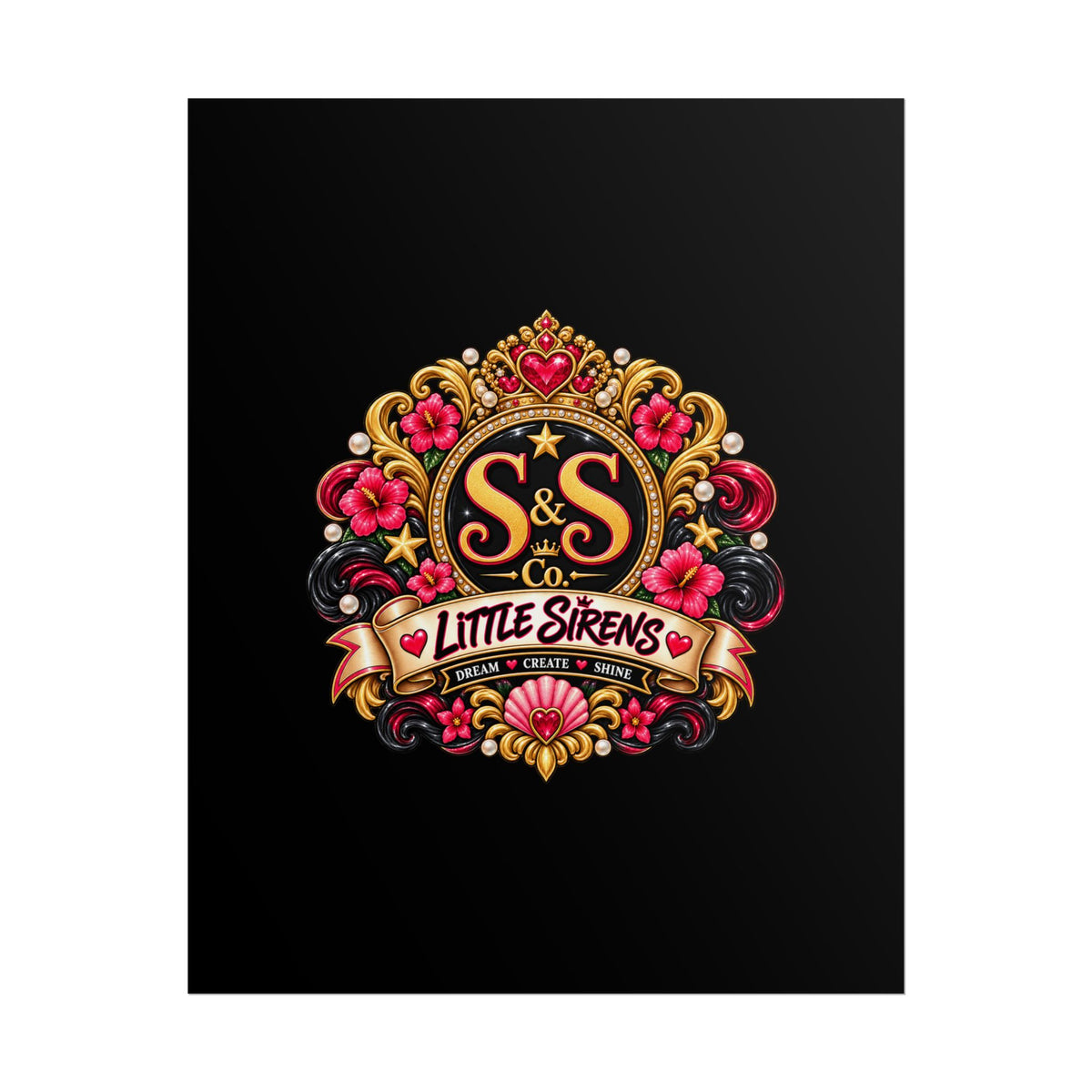 Little Sirens Rolled Poster — Vintage Mermaid Crest Wall Art