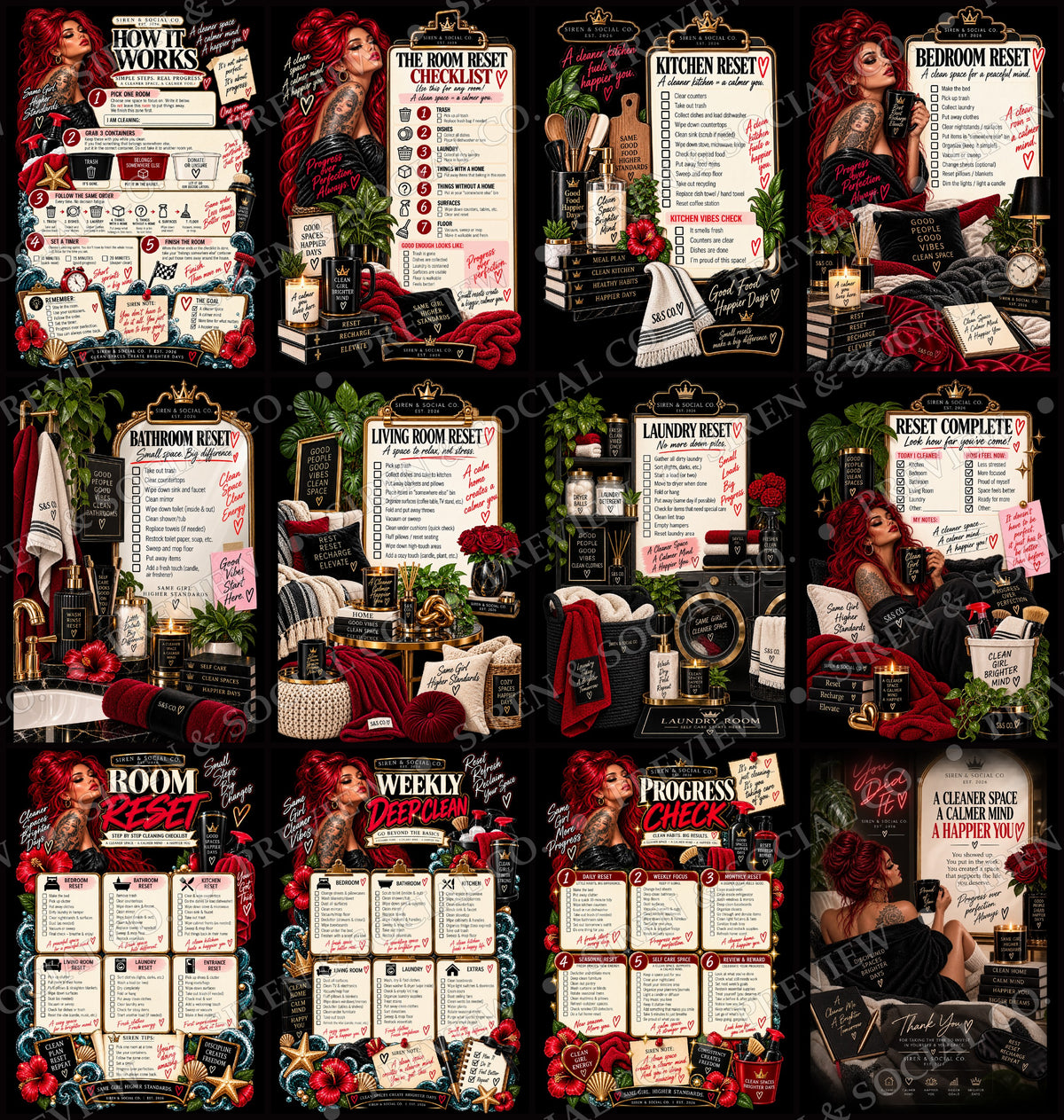 Inside pages of The ADHD Cleaning Checklist by Siren and Social Co.