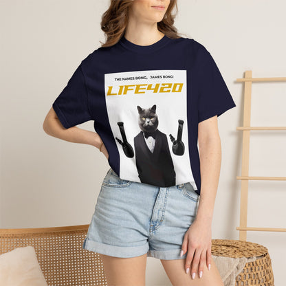 T-Shirt — 'LIFE420' Cat in Tuxedo Graphic Tee (James Bond Parody)