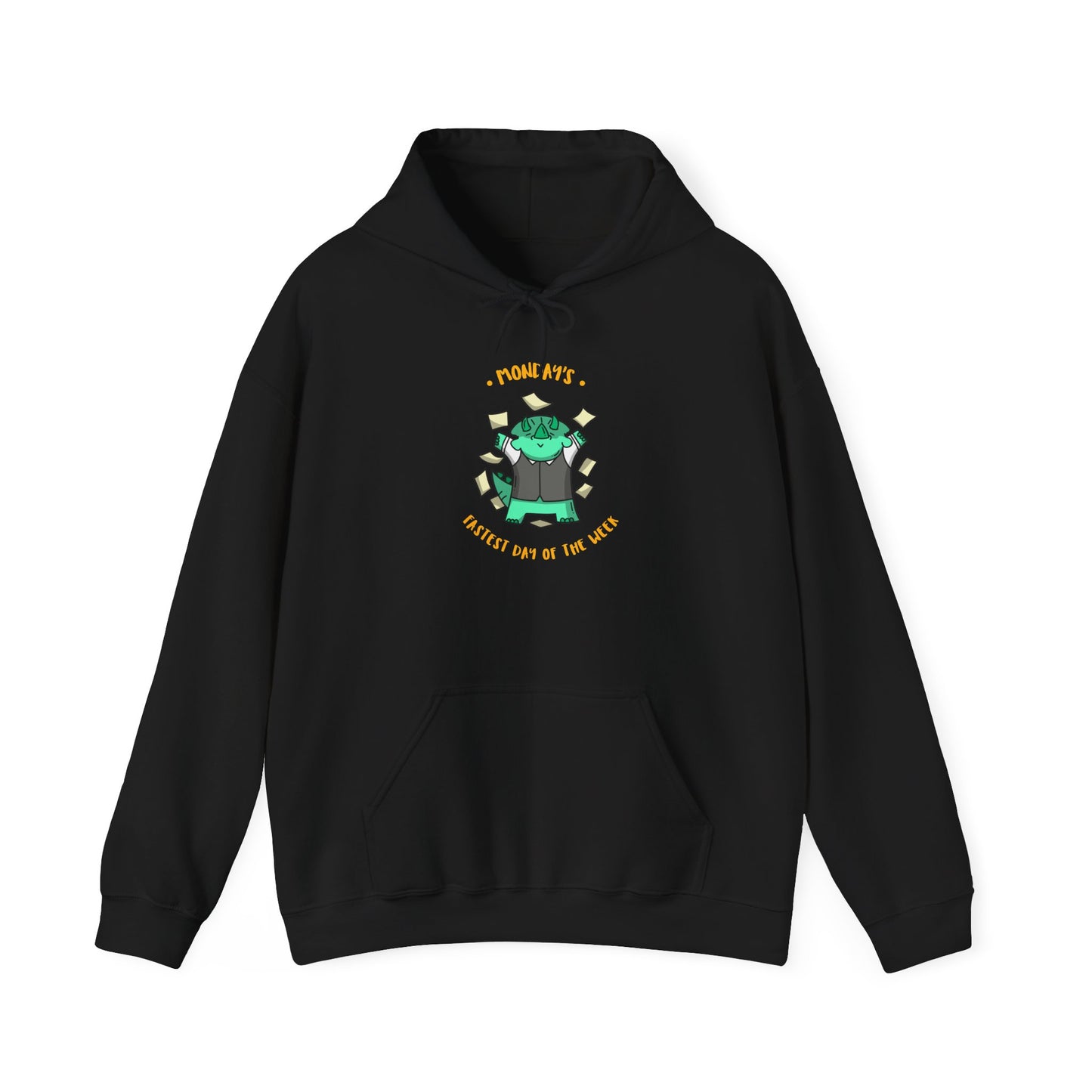Money Monster Hoodie — Cute Green Creature Throwing Cash Graphic Sweatshirt