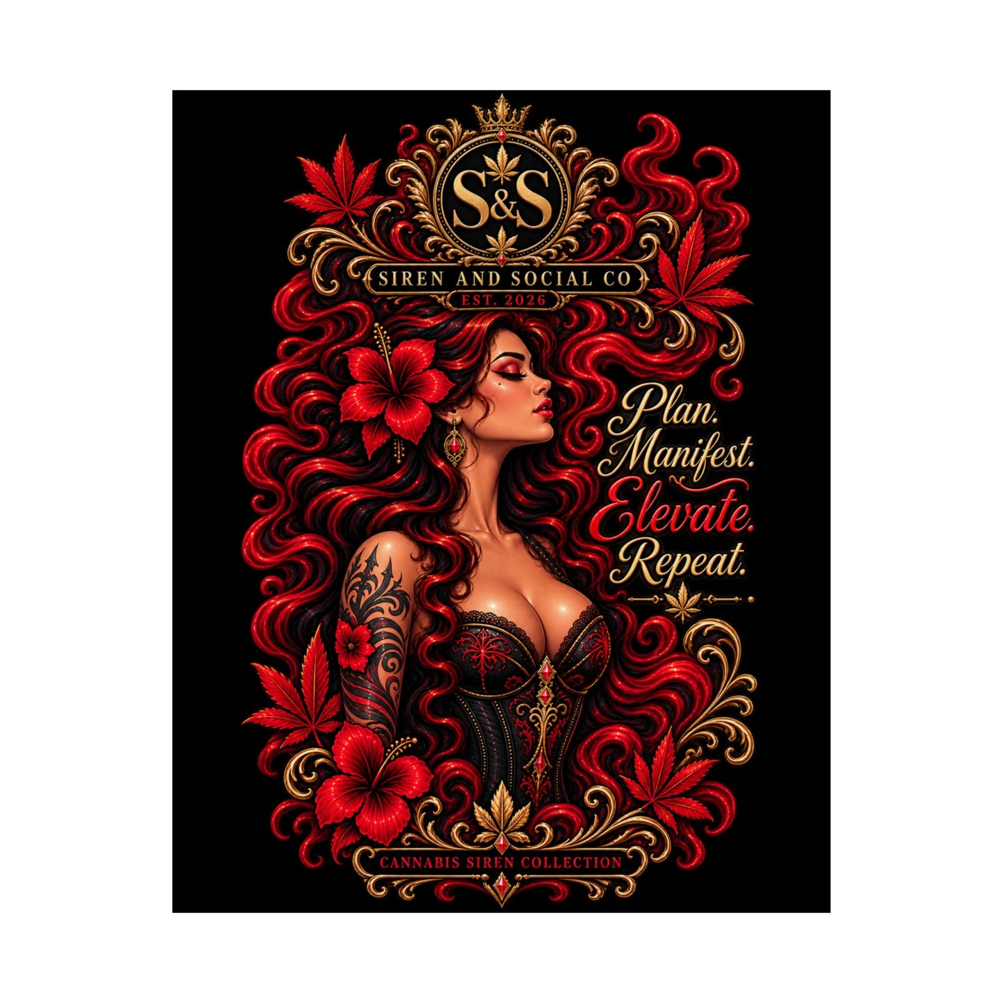 Matte Poster — "Plan. Manifest. Elevate. Repeat." Red Siren Art Print
