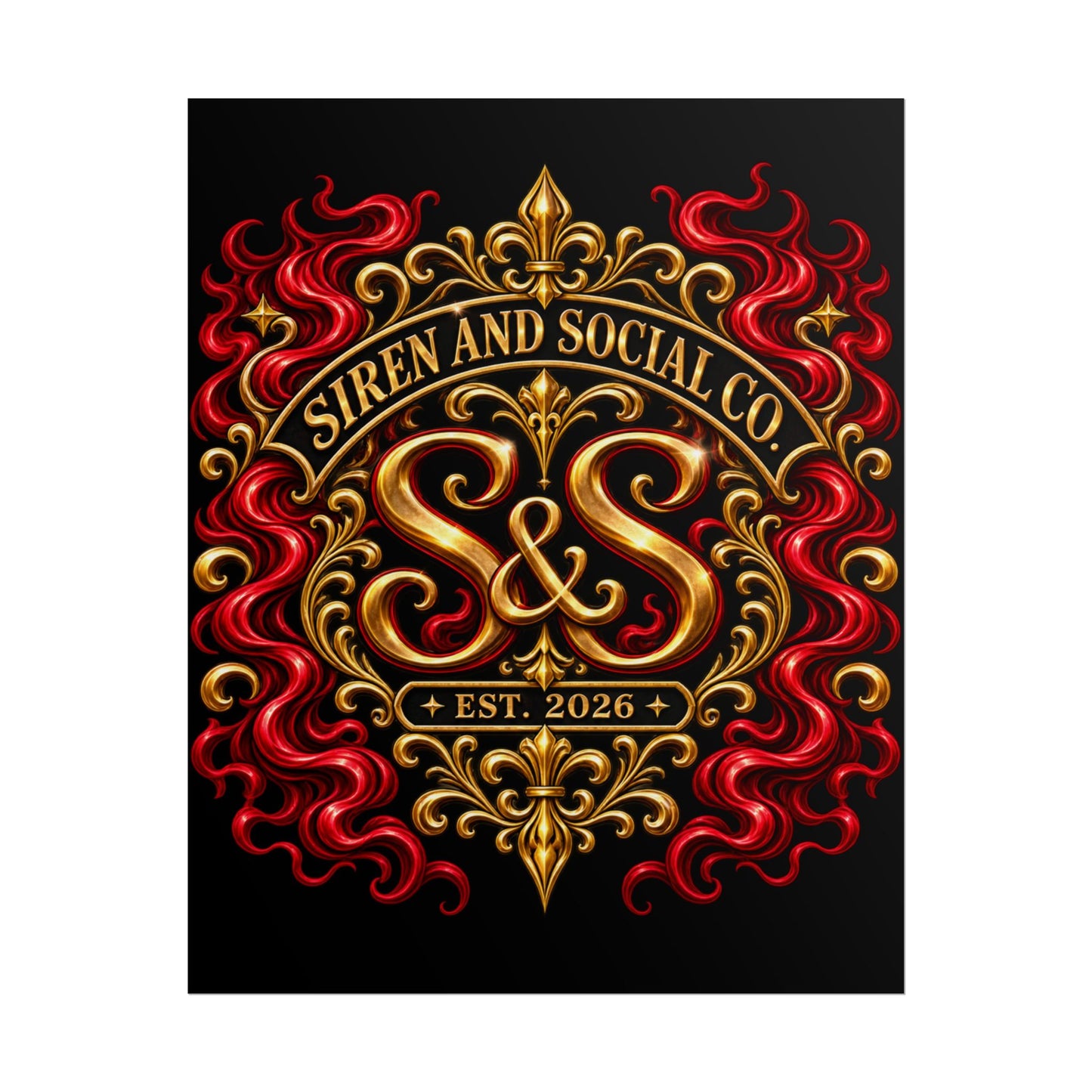 Siren and Social Co. Ornate Gold & Red Emblem Poster