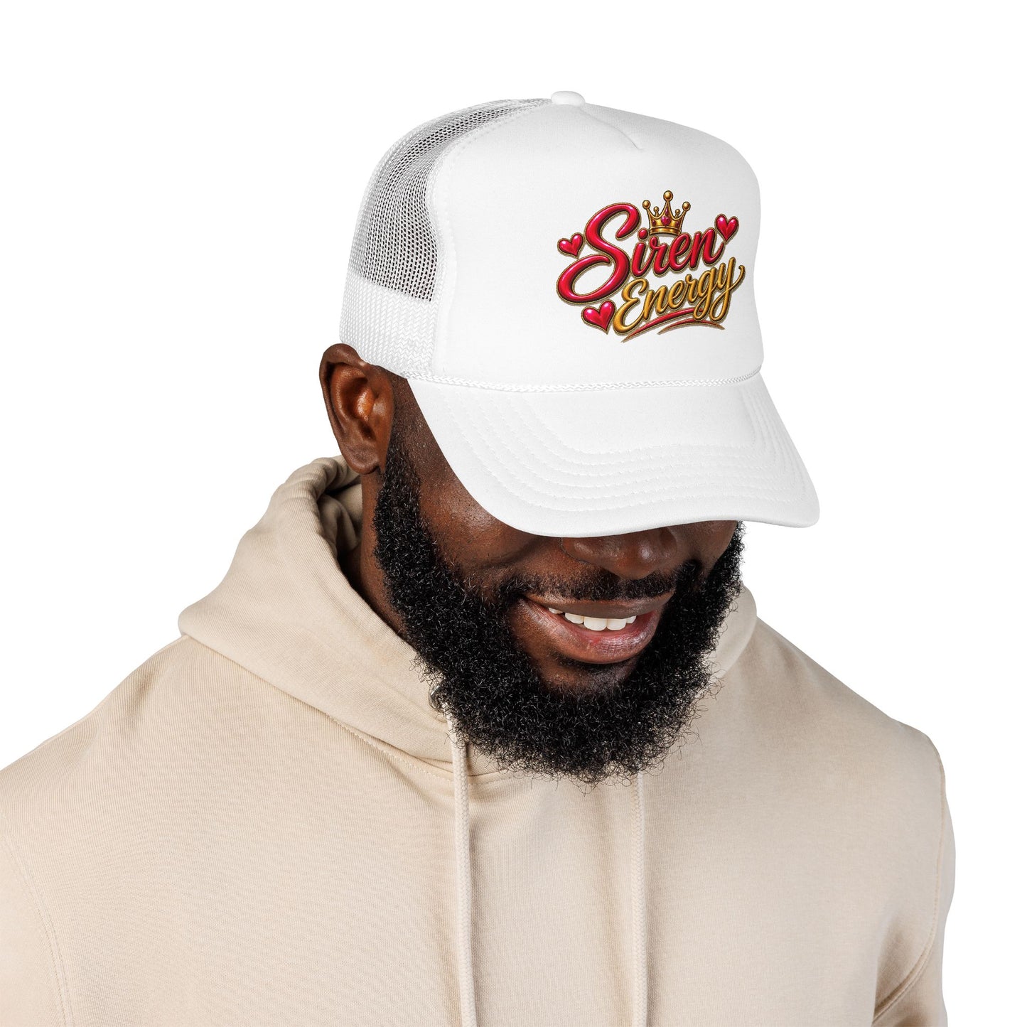 Siren Energy Trucker Hat — Glitter Script Crown Design