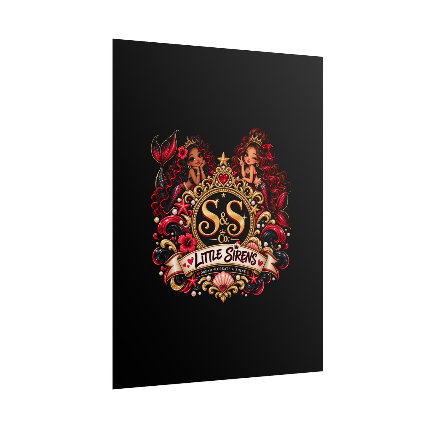 Little Sirens Rolled Poster — Vintage Mermaid Crest Wall Art