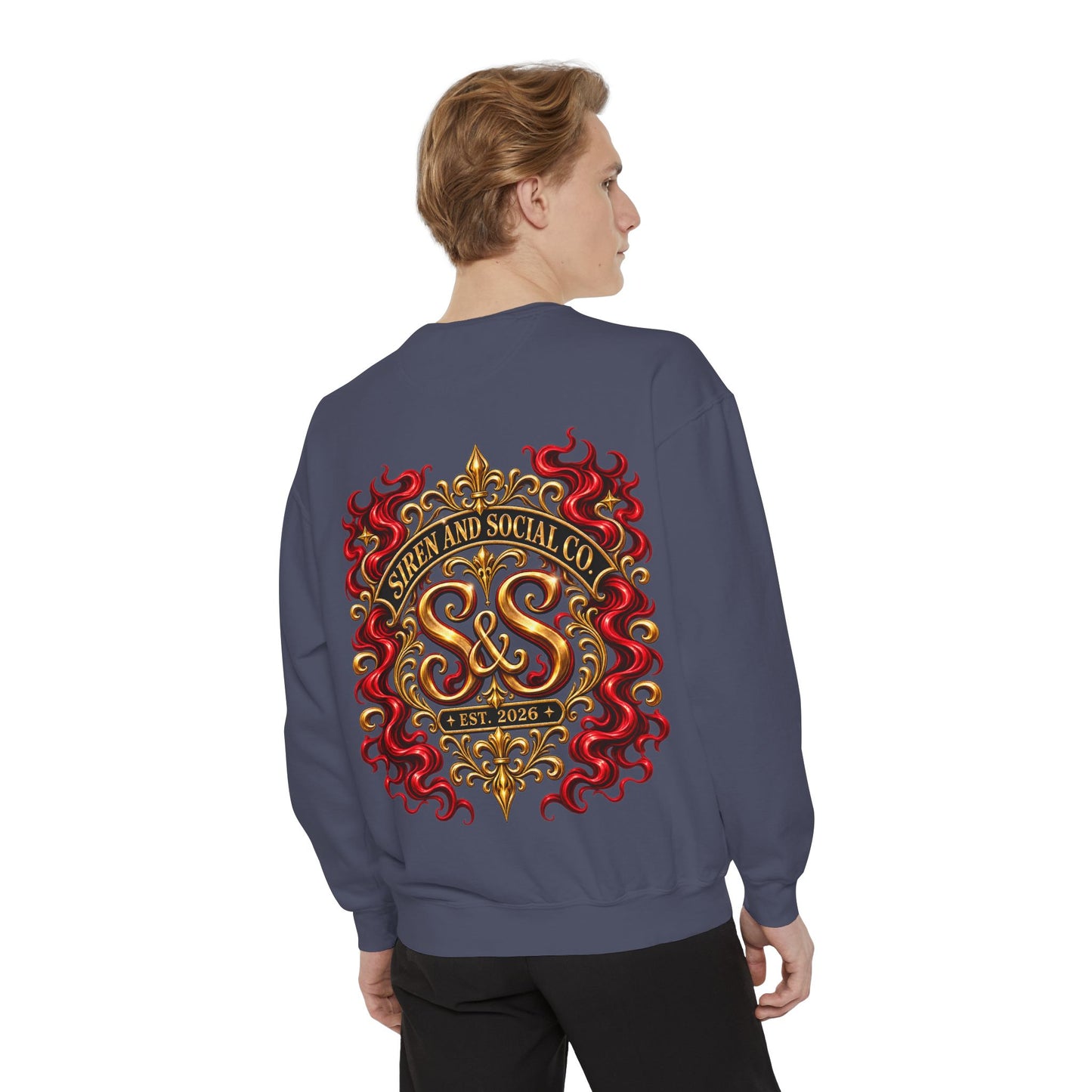 Siren & Social Co. Crewneck Sweatshirt — Vintage Gold & Red Crest