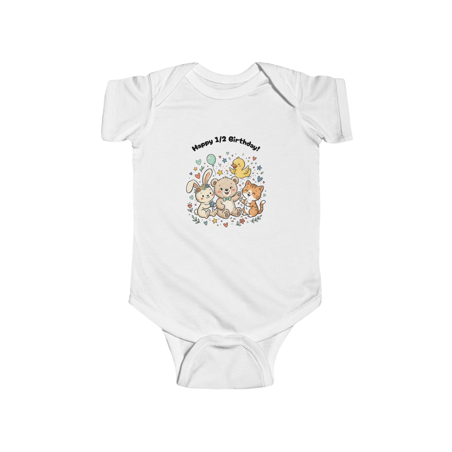 Infant Bodysuit — "Happy 1/2 Birthday" Cute Animal Half-Birthday Onesie
