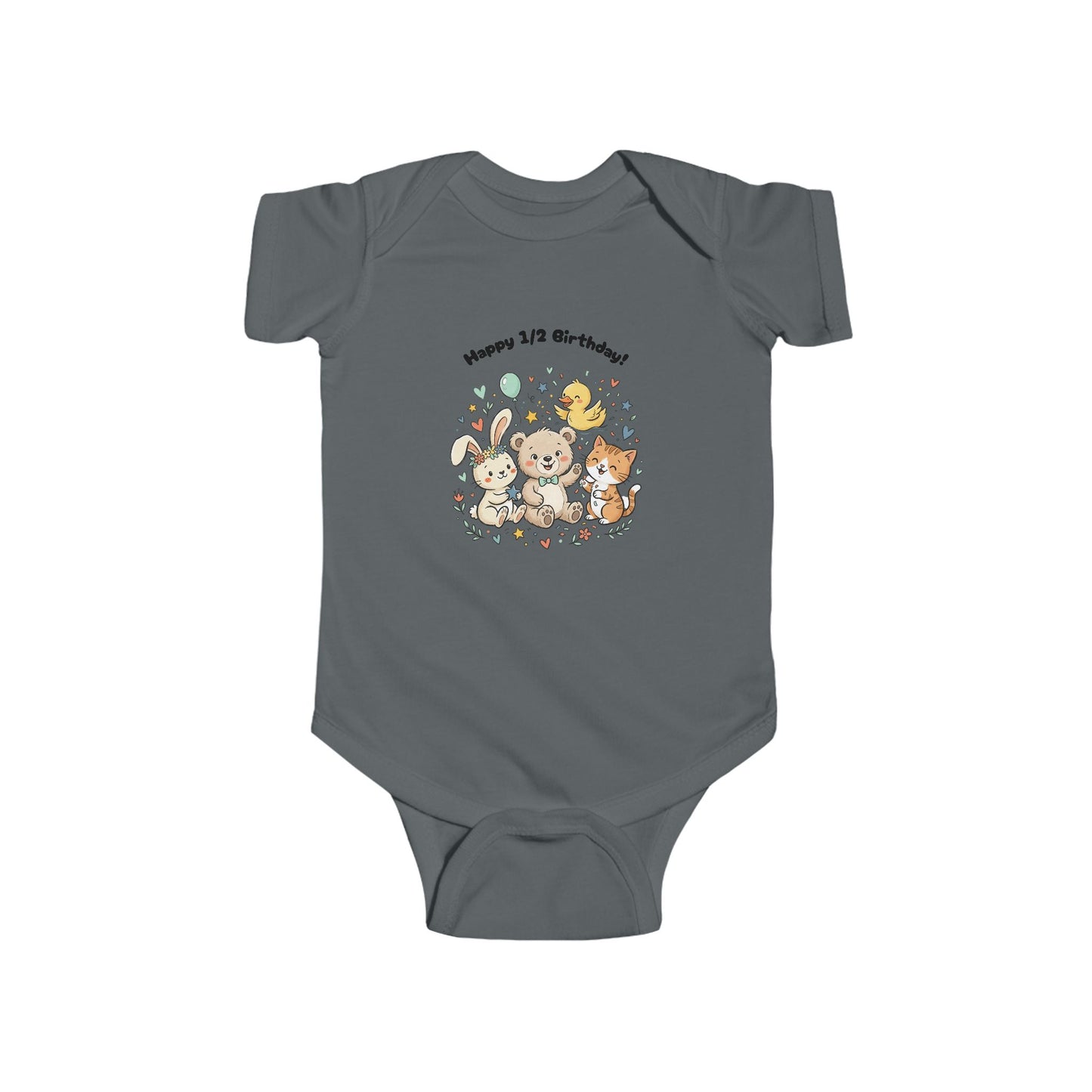 Infant Bodysuit — "Happy 1/2 Birthday" Cute Animal Half-Birthday Onesie