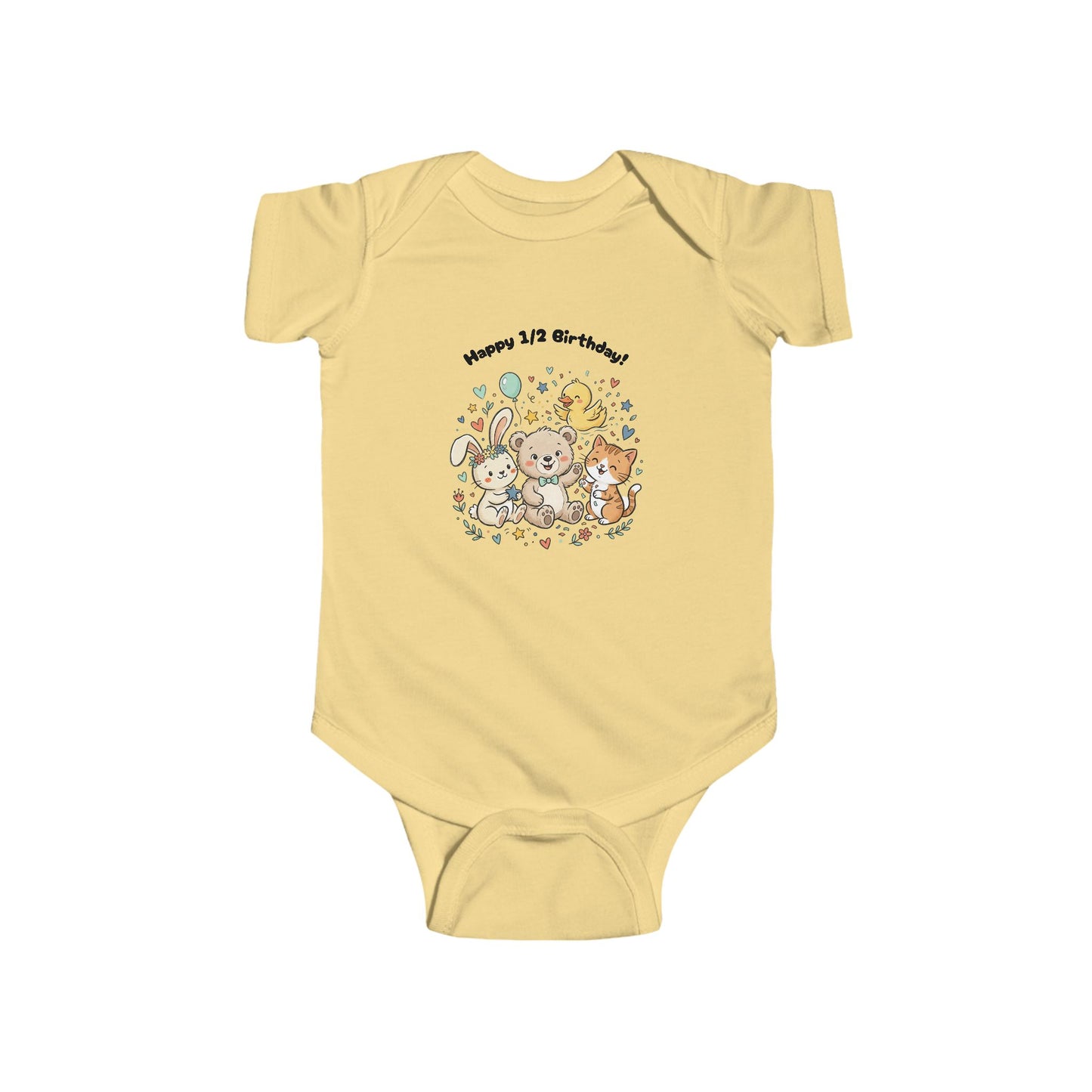 Infant Bodysuit — "Happy 1/2 Birthday" Cute Animal Half-Birthday Onesie