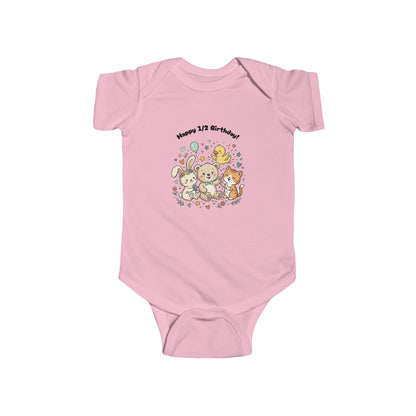Infant Bodysuit — "Happy 1/2 Birthday" Cute Animal Half-Birthday Onesie