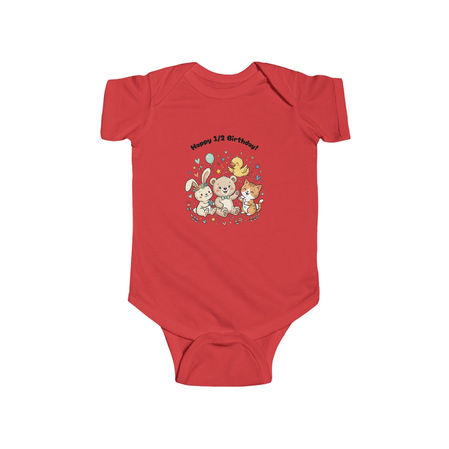 Infant Bodysuit — "Happy 1/2 Birthday" Cute Animal Half-Birthday Onesie