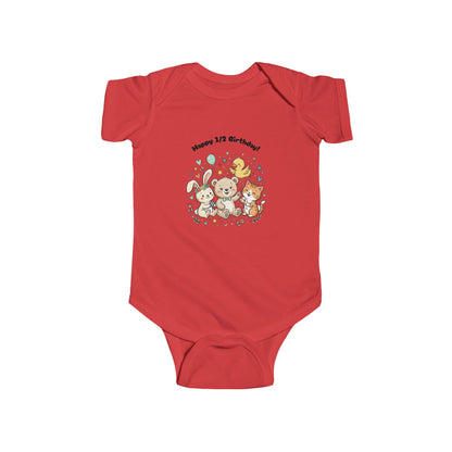 Infant Bodysuit — "Happy 1/2 Birthday" Cute Animal Half-Birthday Onesie