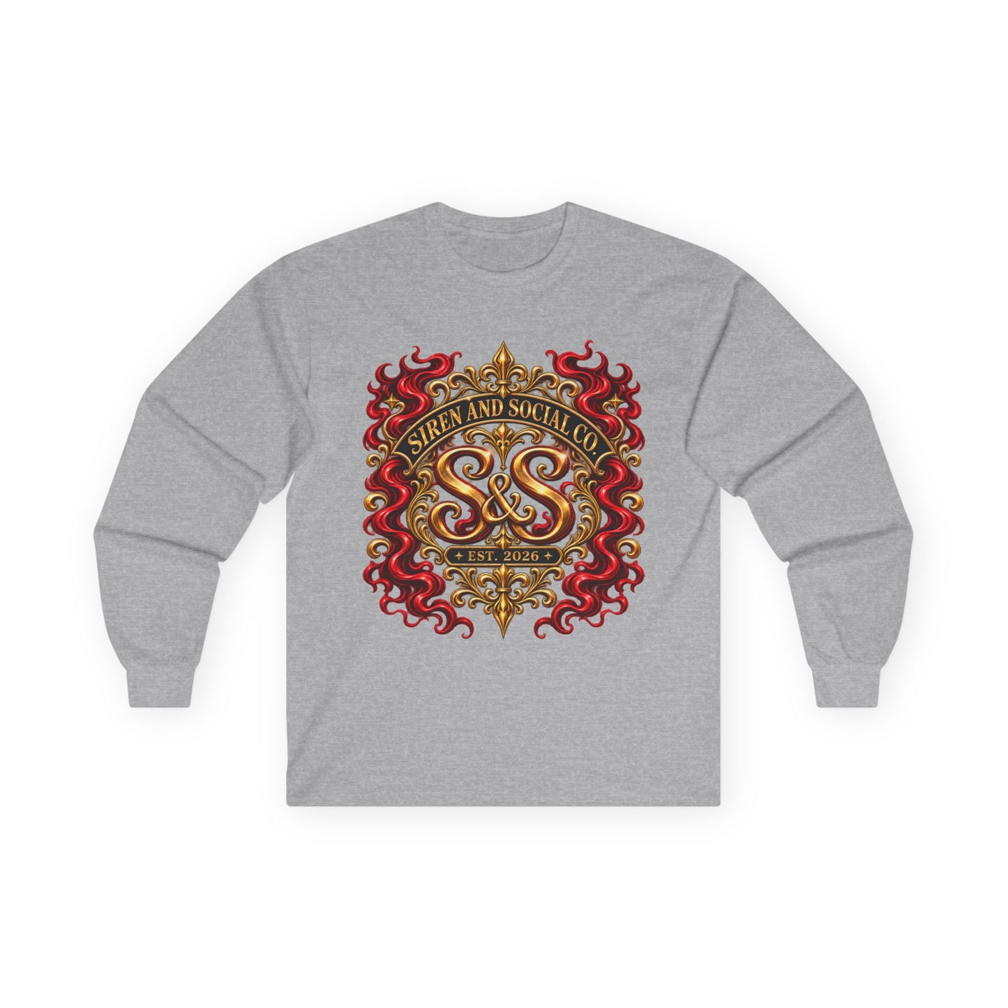 Heraldic Crest Long Sleeve Tee — 'Skin and Skull Co.' Gothic Emblem