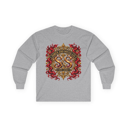 Heraldic Crest Long Sleeve Tee — 'Skin and Skull Co.' Gothic Emblem