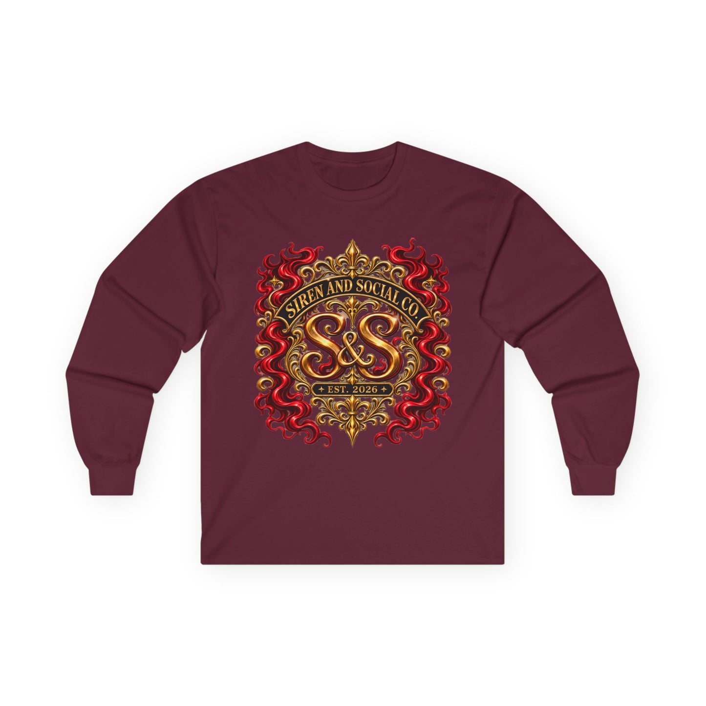 Heraldic Crest Long Sleeve Tee — 'Skin and Skull Co.' Gothic Emblem