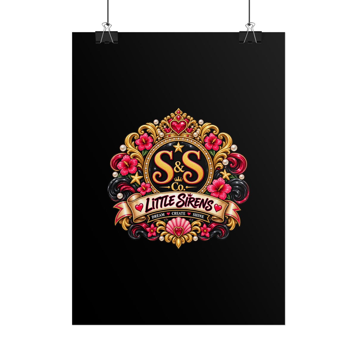 Little Sirens Rolled Poster — Vintage Mermaid Crest Wall Art