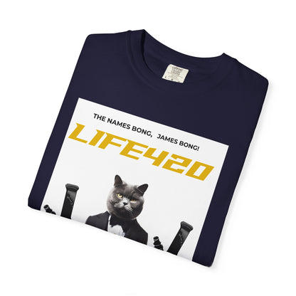 T-Shirt — 'LIFE420' Cat in Tuxedo Graphic Tee (James Bond Parody)